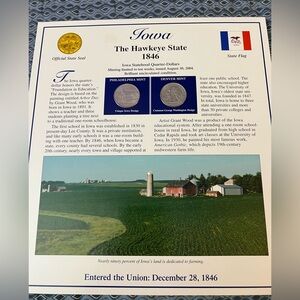 Iowa State Coin Quarter Stamps Card Historical Geographical Ltd Mint